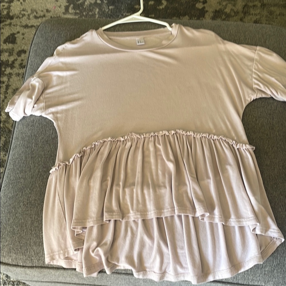 Pink Ruffled Asymmetrical Short Sleeve Blouse